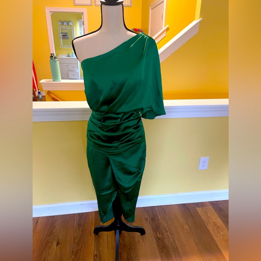 One shoulder formal gown.